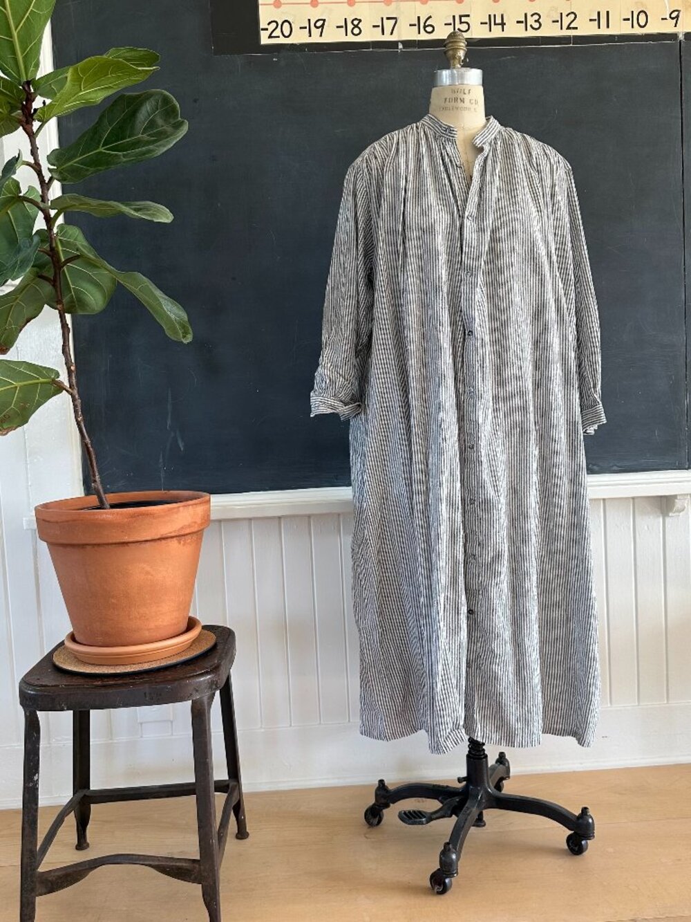 ICHI Antiquités Japan Striped Linen Cotton Maxi Shirt Dress SM NWOT